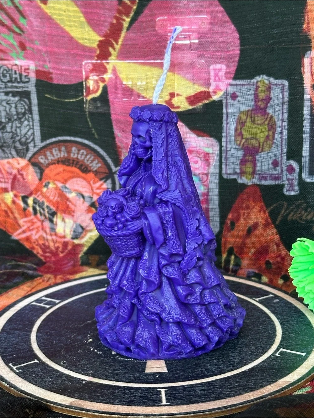 Handmade Purple Skeleton Bride Candle – Gothic Bride of Death